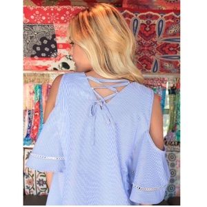 Casey's Cold Shoulder Pinstripe Top
